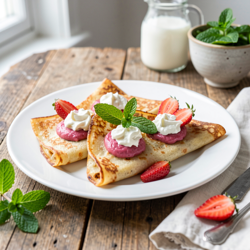 Recipe for: Raspberry crepes with rhubarb mousse and creamy whipped cream - photo 1