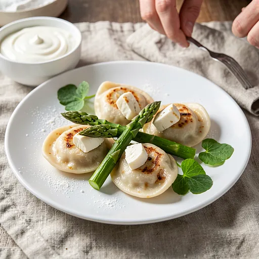 Recipe for: Small dumplings with white cheese and asparagus - photo 1