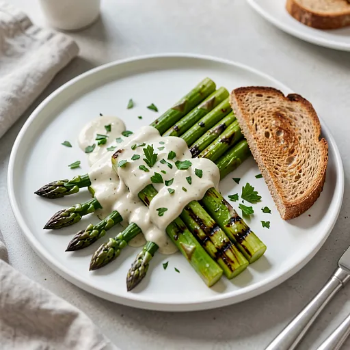 Recipe for: Grilled asparagus with garlic sauce - photo 1