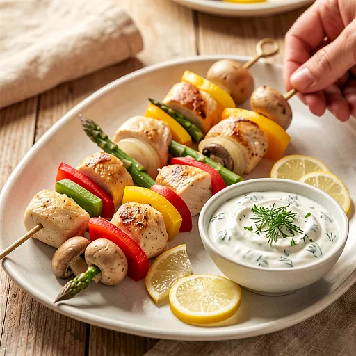 Recipe for: Chicken breast and spring vegetable skewers - photo 1