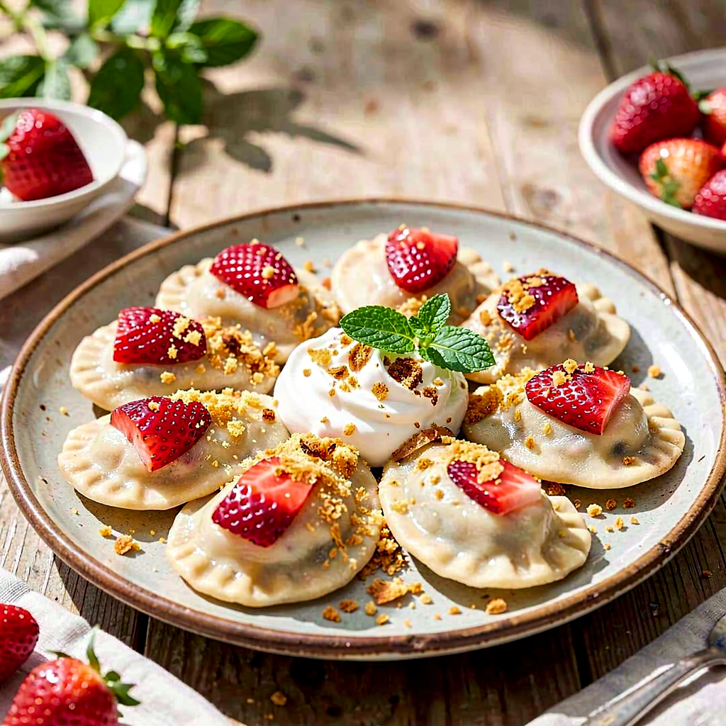 Recipe for: Dumplings with Strawberries and Sour Cream - photo 1