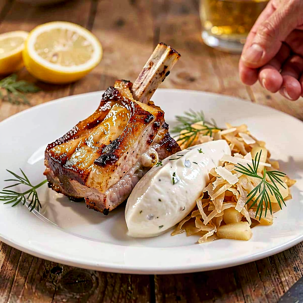 Recipe for: Grilled Pork Knuckle with Horseradish Sauce and Sauerkraut - photo 1