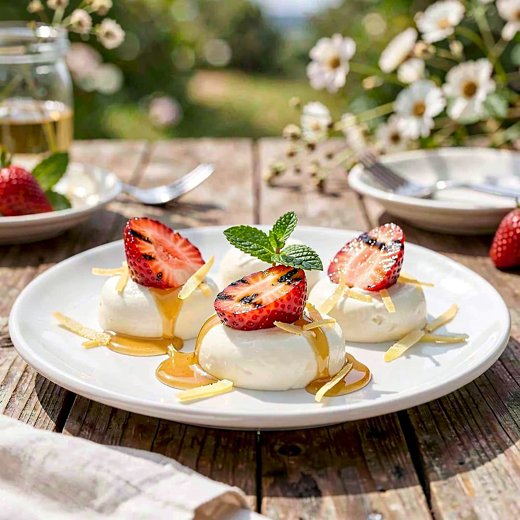 Recipe for: Grilled strawberries with white cheese mousse and linden honey - photo 1