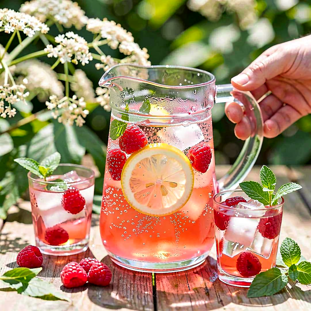 Przepis na: Lemoniada rabarbarowo-malinowa z kwiatem czarnego bzu i świeżą melisą - zdjęcie 1