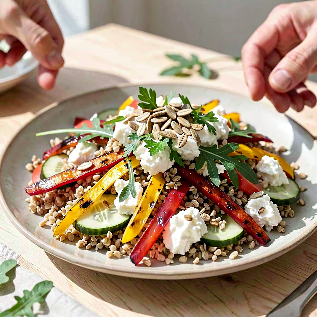 Recipe for: Light salad with buckwheat, grilled peppers, and cottage cheese - photo 1