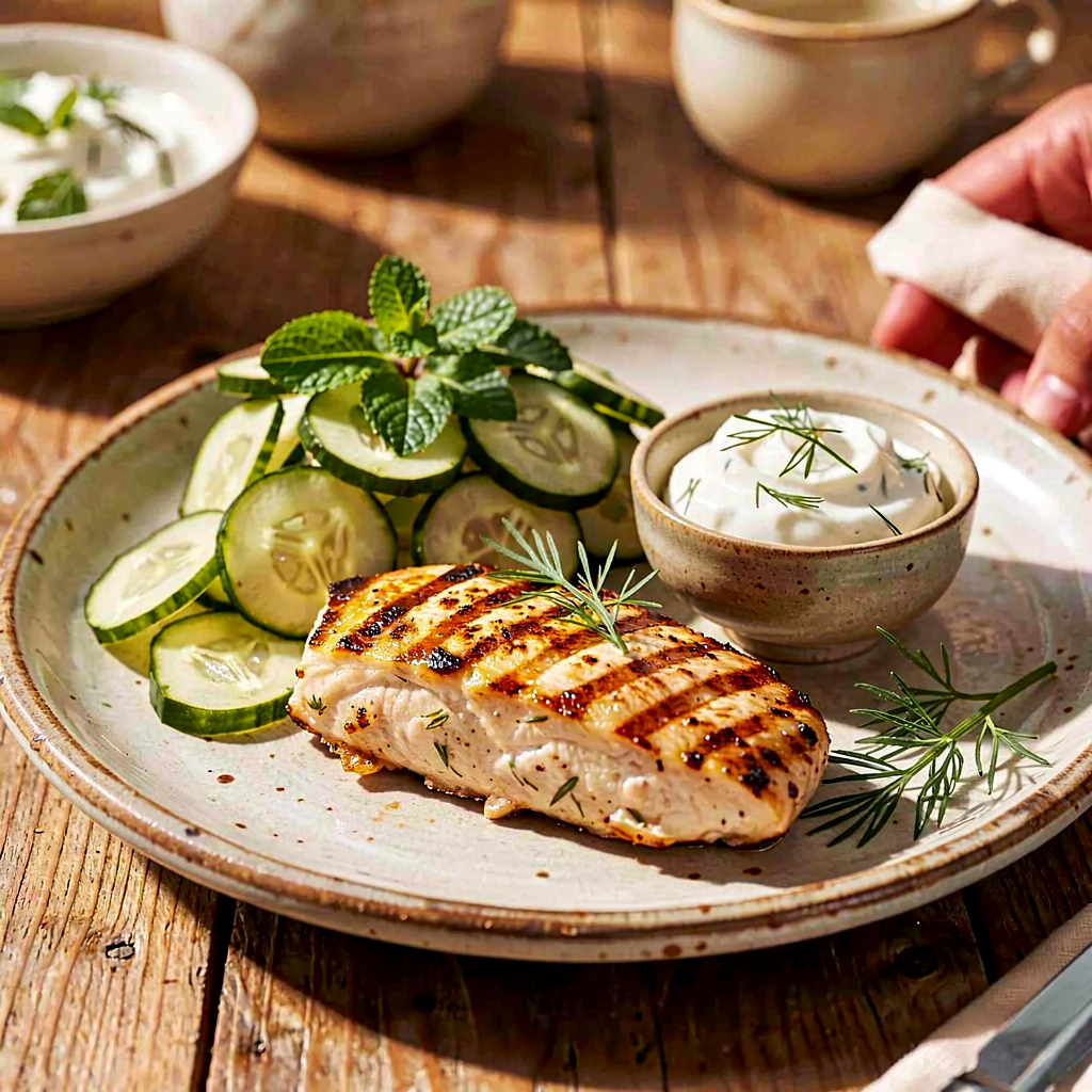 Recipe for: Grilled Chicken Fillet with Dill Yogurt and Cucumber Salad - photo 1