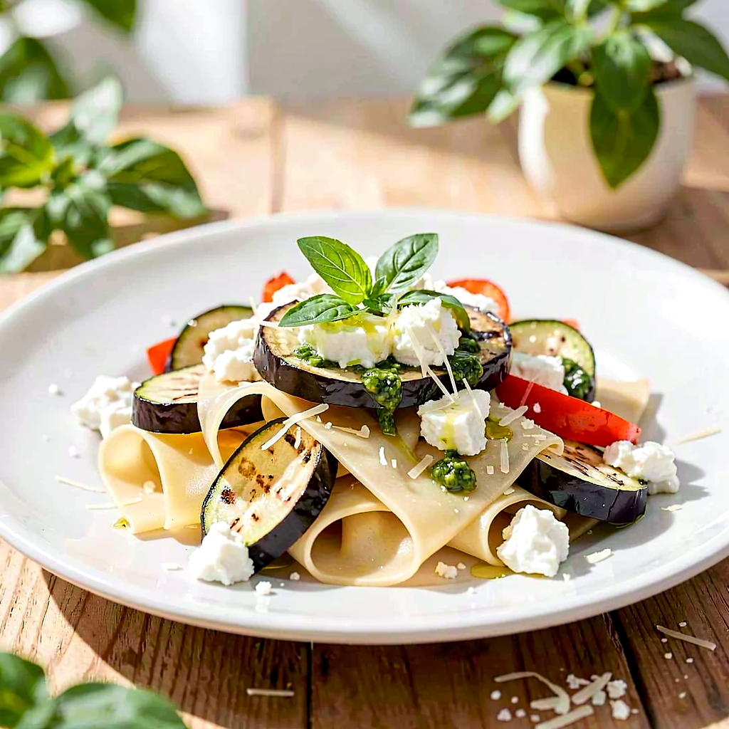 Recipe for: Tagliatelle with Grilled Vegetables, Cottage Cheese, and Fresh Basil Pesto - photo 1