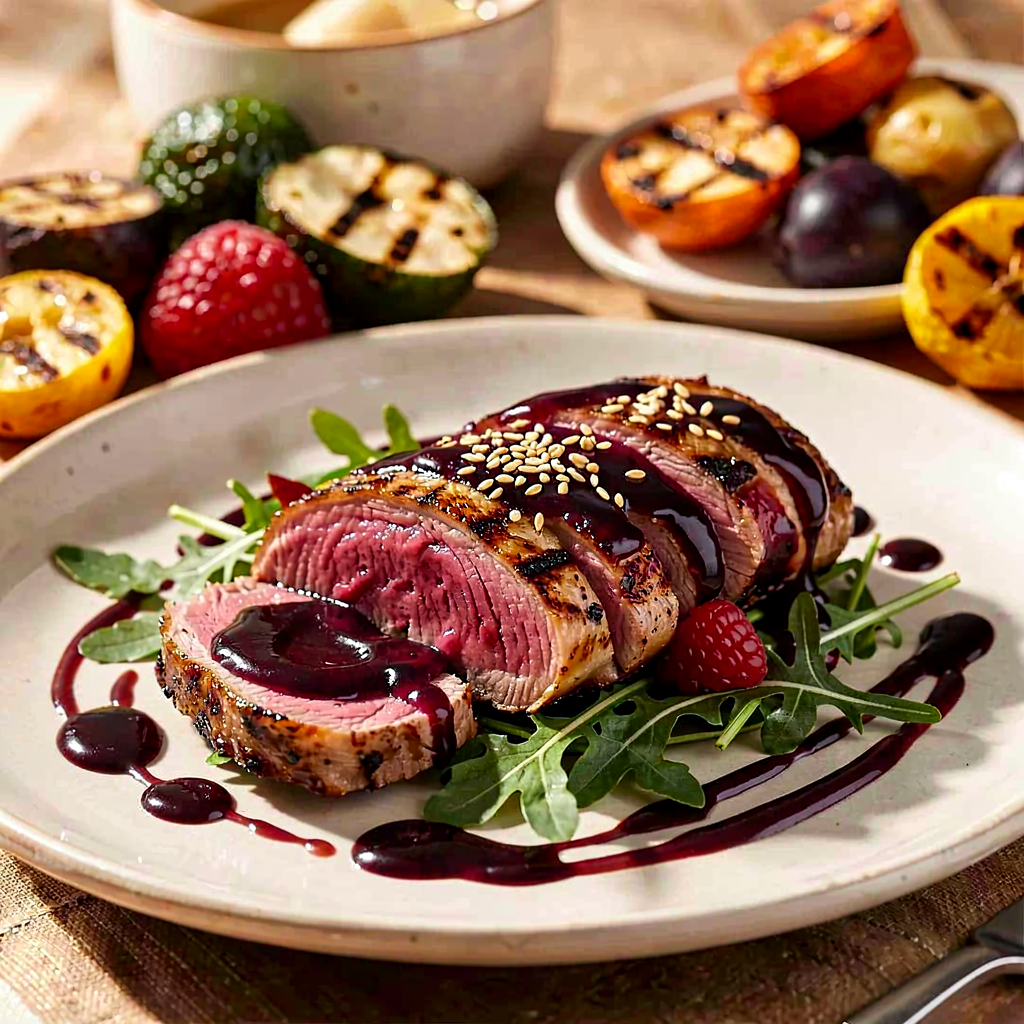 Recipe for: Grilled duck breast with raspberry jam and plum-soy sauce - photo 1