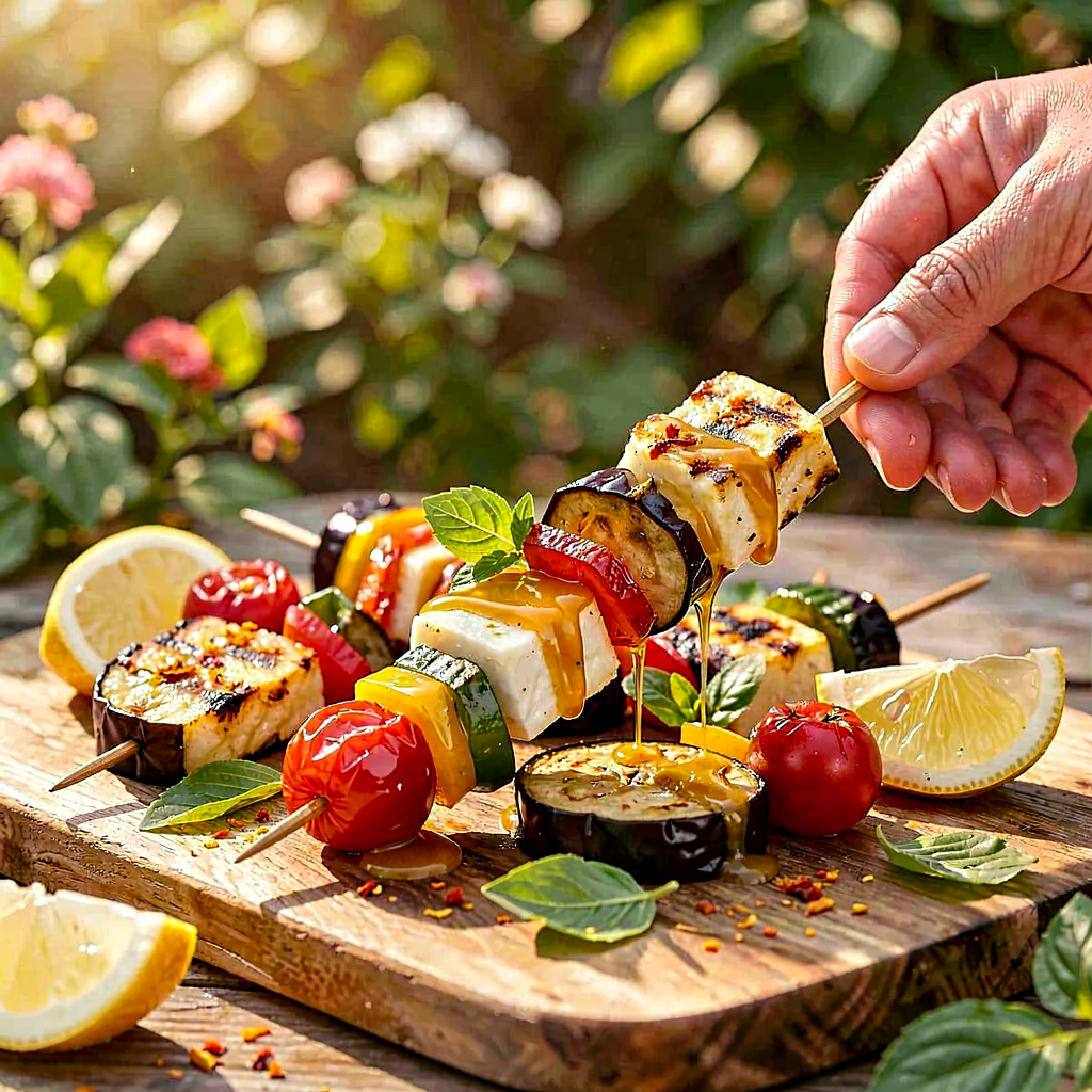 Przepis na: Szaszłyki z polskiego bakłażana, halloumi i miodu lipowego - zdjęcie 1