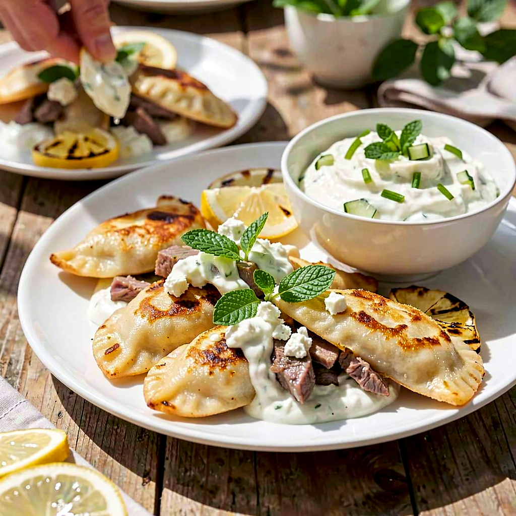 Przepis na: Pierogi z jagnięciną, fetą i miętą podane z sosem tzatziki - zdjęcie 1