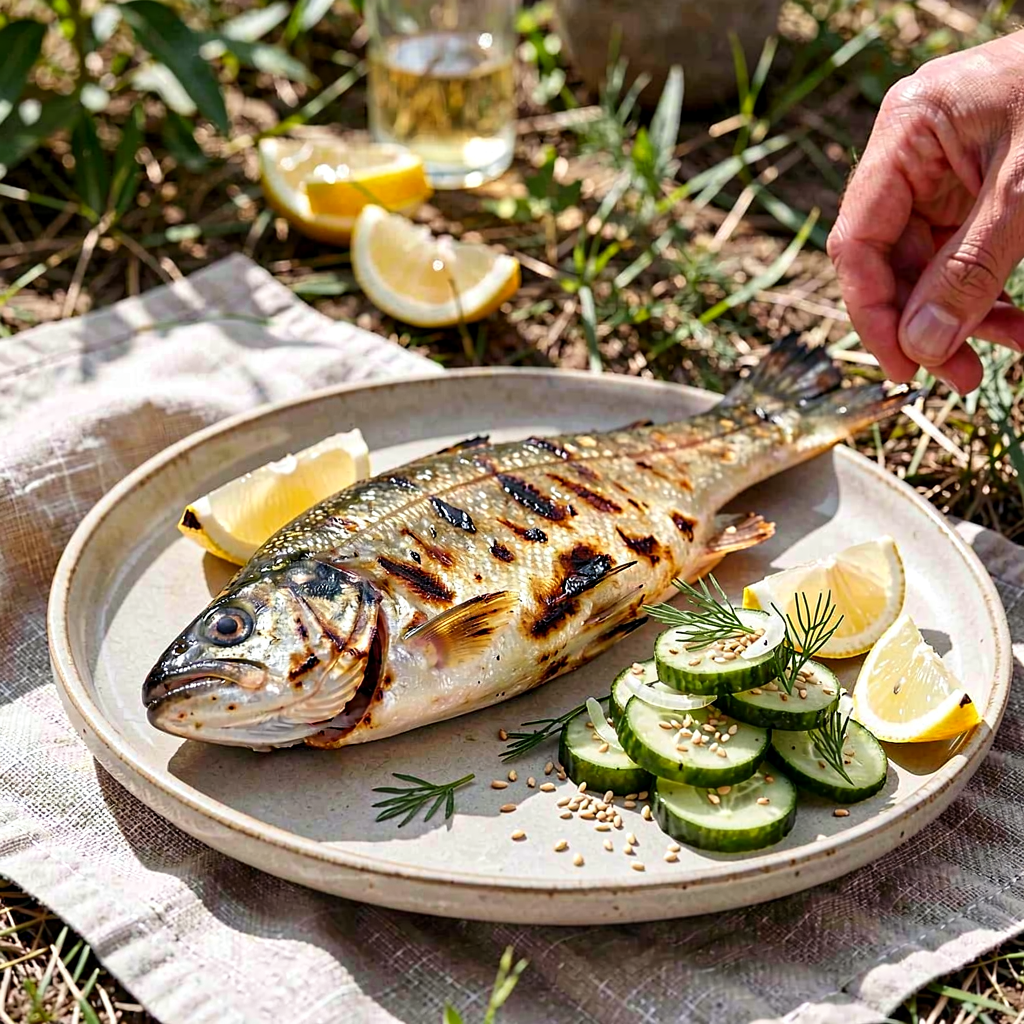 Recipe for: Grilled trout with pickled cucumber salsa and dill - photo 1