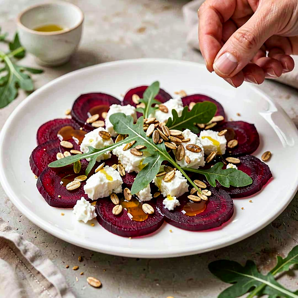 Recipe for: Beet Carpaccio with Goat Cheese and Toasted Sunflower Seeds - photo 1