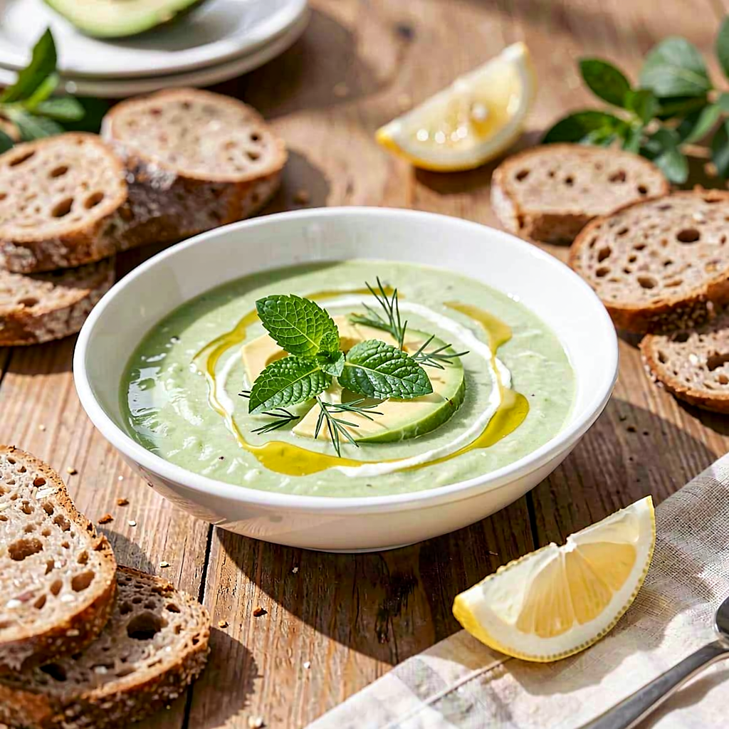 Recipe for: Green cucumber, avocado, and fresh mint cold soup - photo 1