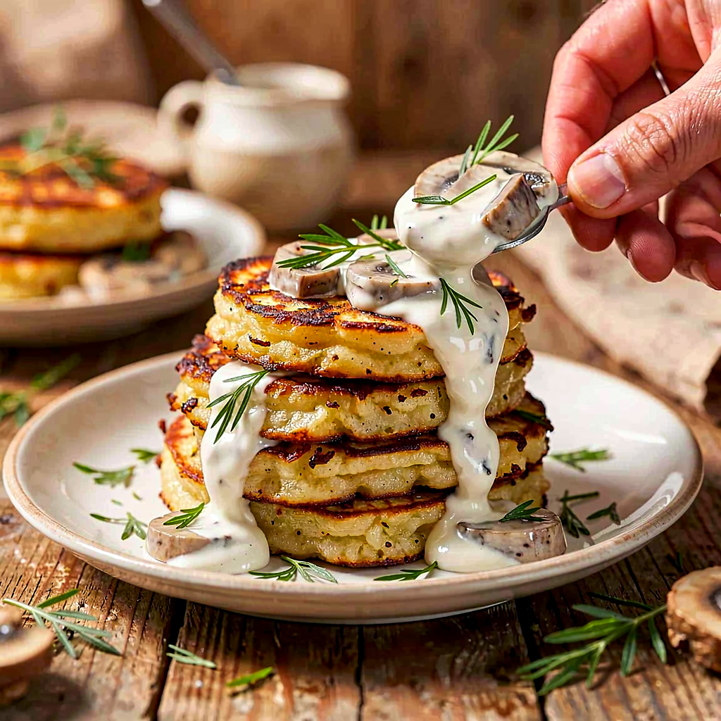 Recipe for: Potato pancakes with sour cream sauce (autumn version with mushroom option) - photo 1