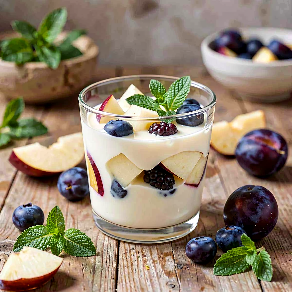 Przepis na: Kefir z owocami sezonowymi (jabłko, śliwka, owoce leśne) - zdjęcie 1