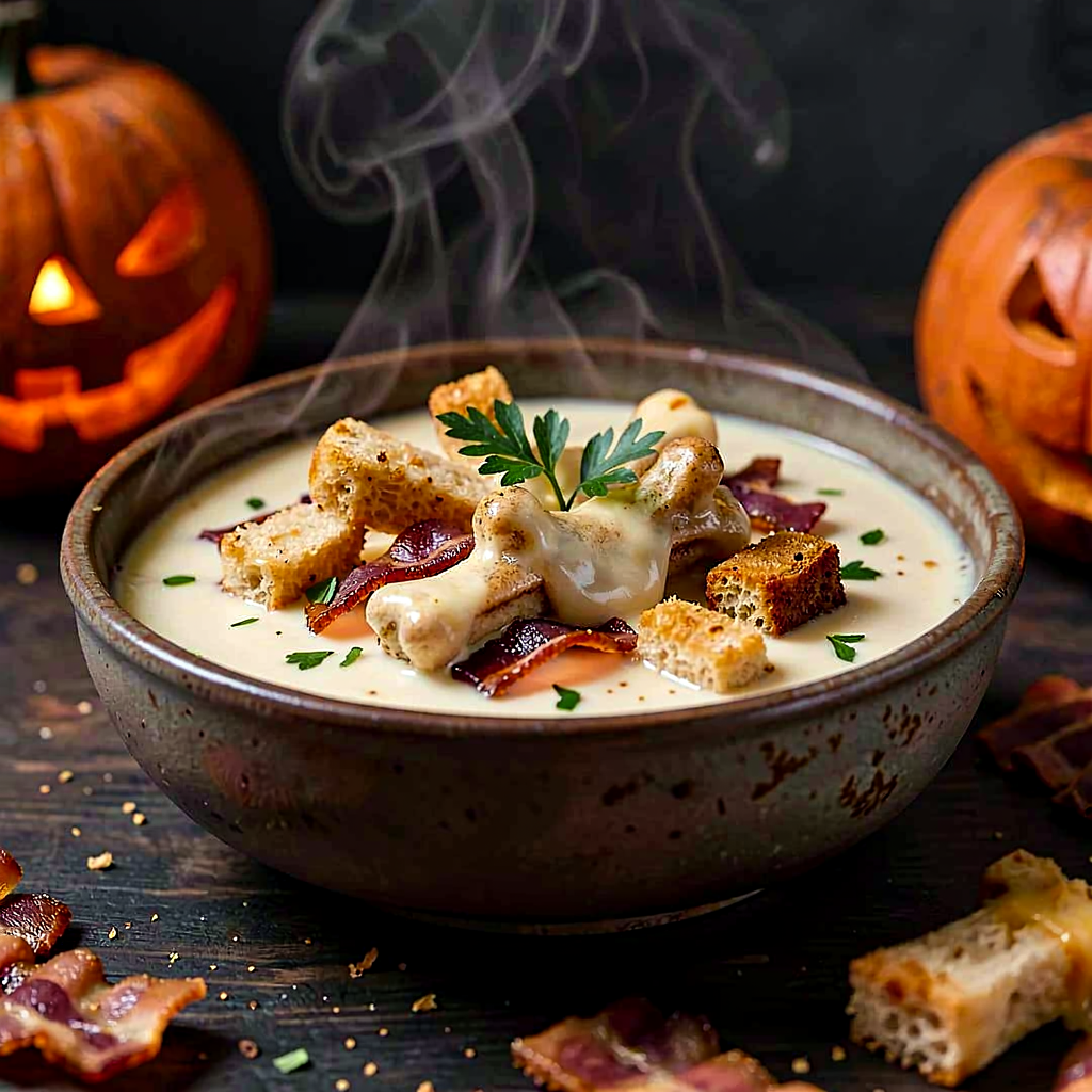 Recipe for: Garlic soup with croutons (Halloween twist) - photo 1