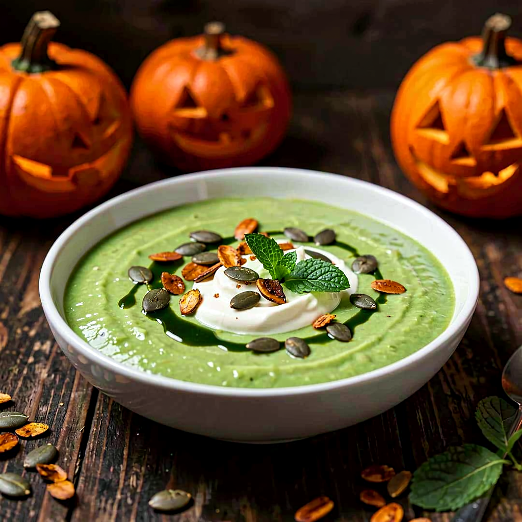 Przepis na: Kremowa zupa z zielonego groszku z miętą (na Halloween) - zdjęcie 1