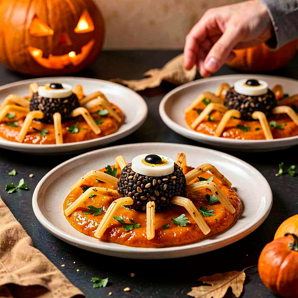 Recipe for: Pasta spiders with buckwheat and mushroom-pumpkin sauce - photo 1