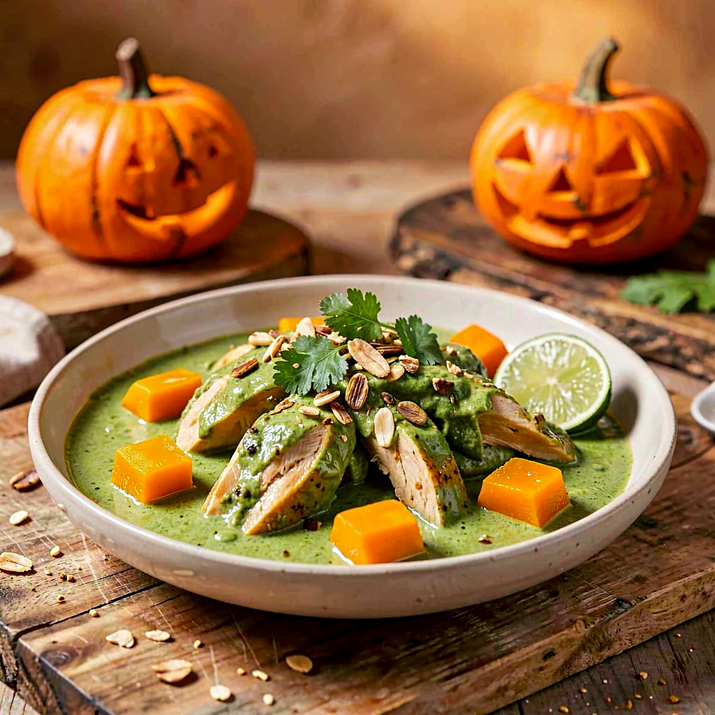 Przepis na: Zielone curry z kurczakiem i dynią (halloweenowy twist) - zdjęcie 1