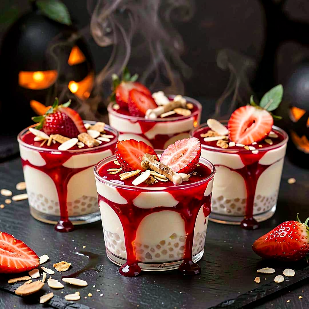 Recipe for: Tapioca pudding with strawberry sauce (Halloween version) - photo 1