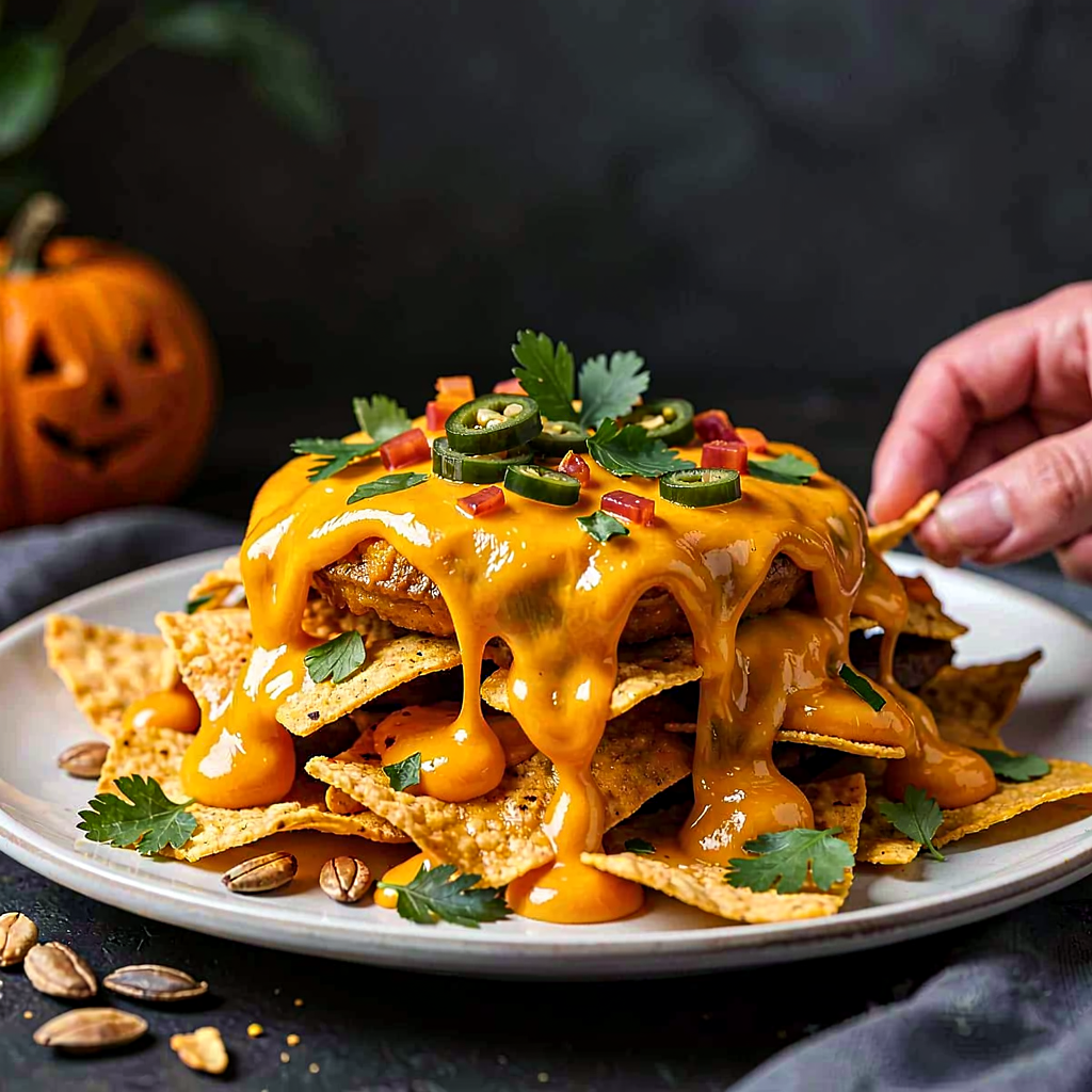 Recipe for: Halloween Nachos with Cheese Sauce and Pumpkin - photo 1