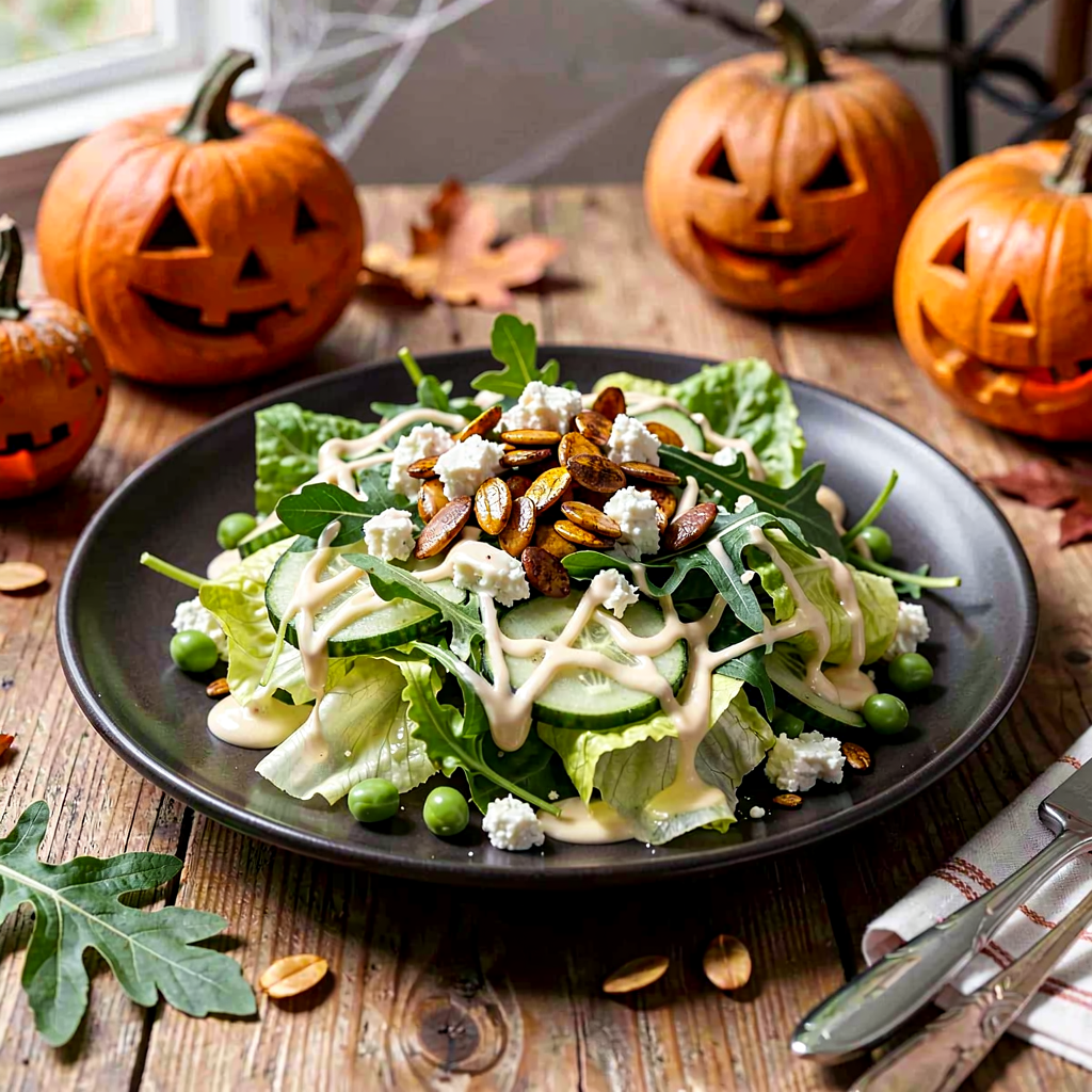 Przepis na: Zielona sałatka z sosem czosnkowym (wersja halloween) - zdjęcie 1