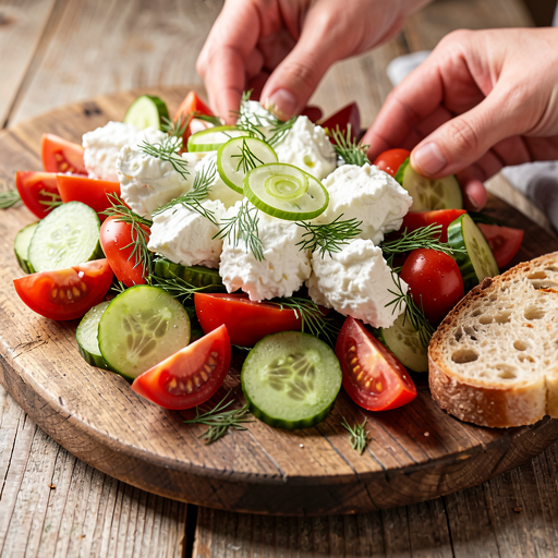 Recipe for: Country Summer Salad with Cottage Cheese, Heirloom Tomatoes, Field Cucumber, and Fresh Dill - photo 1