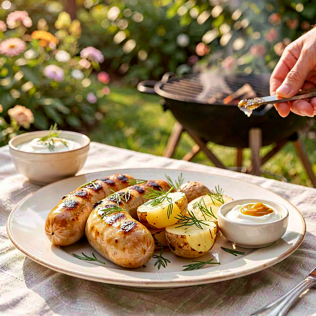 Recipe for: Grilled Mazurian sausage with young potatoes and dill - photo 1