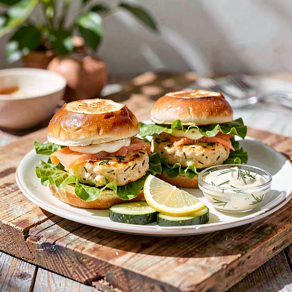 Recipe for: Mini burgers with salmon and dill mayonnaise - photo 1