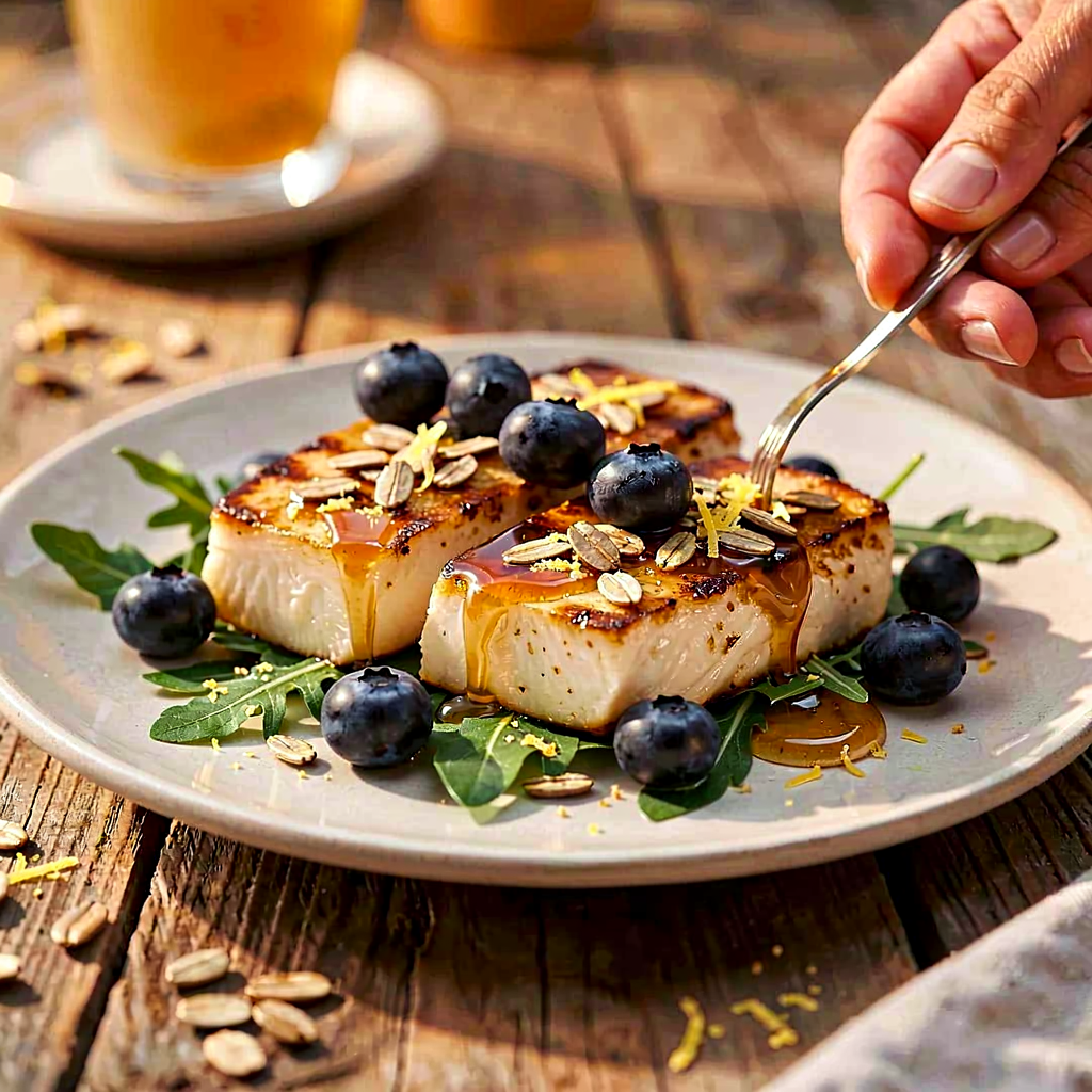Recipe for: Grilled Podlasie cheese with buckwheat honey, wild blueberries, and crunchy sunflower seeds - photo 1
