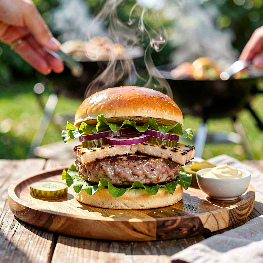 Recipe for: Pork Neck Burger with Pickled Cucumber and Grilled Oscypek - photo 1