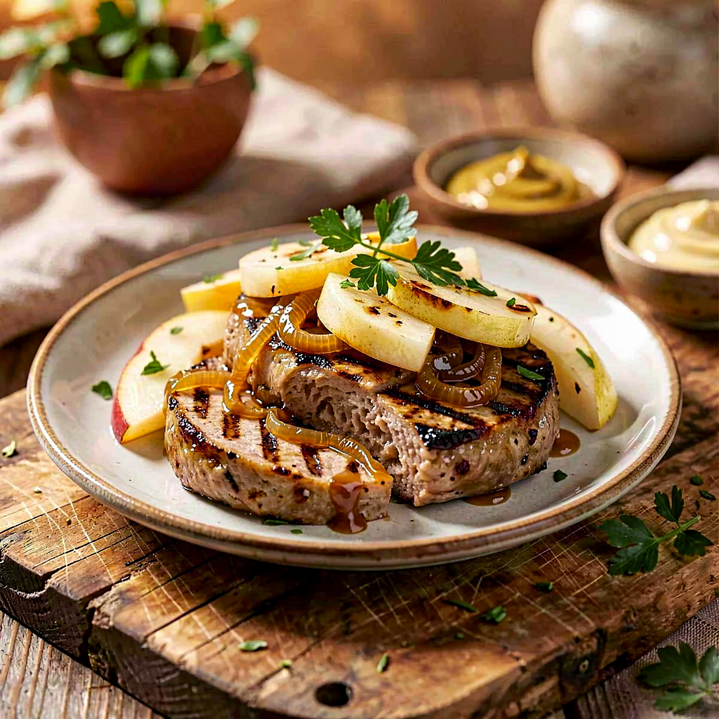 Recipe for: Grilled blood sausage with apples and caramelized onions - photo 1