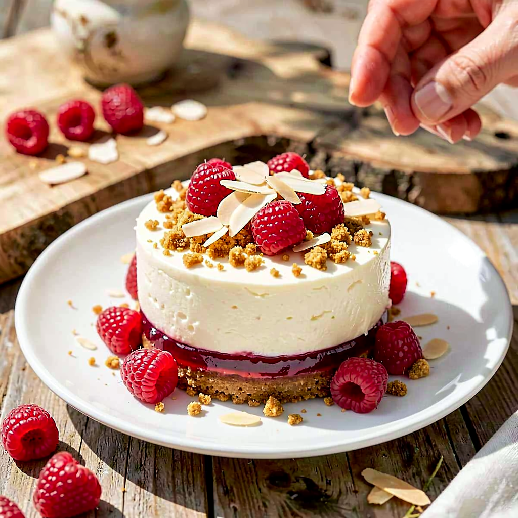 Recipe for: Kashubian cold cheesecake with raspberries and honey crumble - photo 1