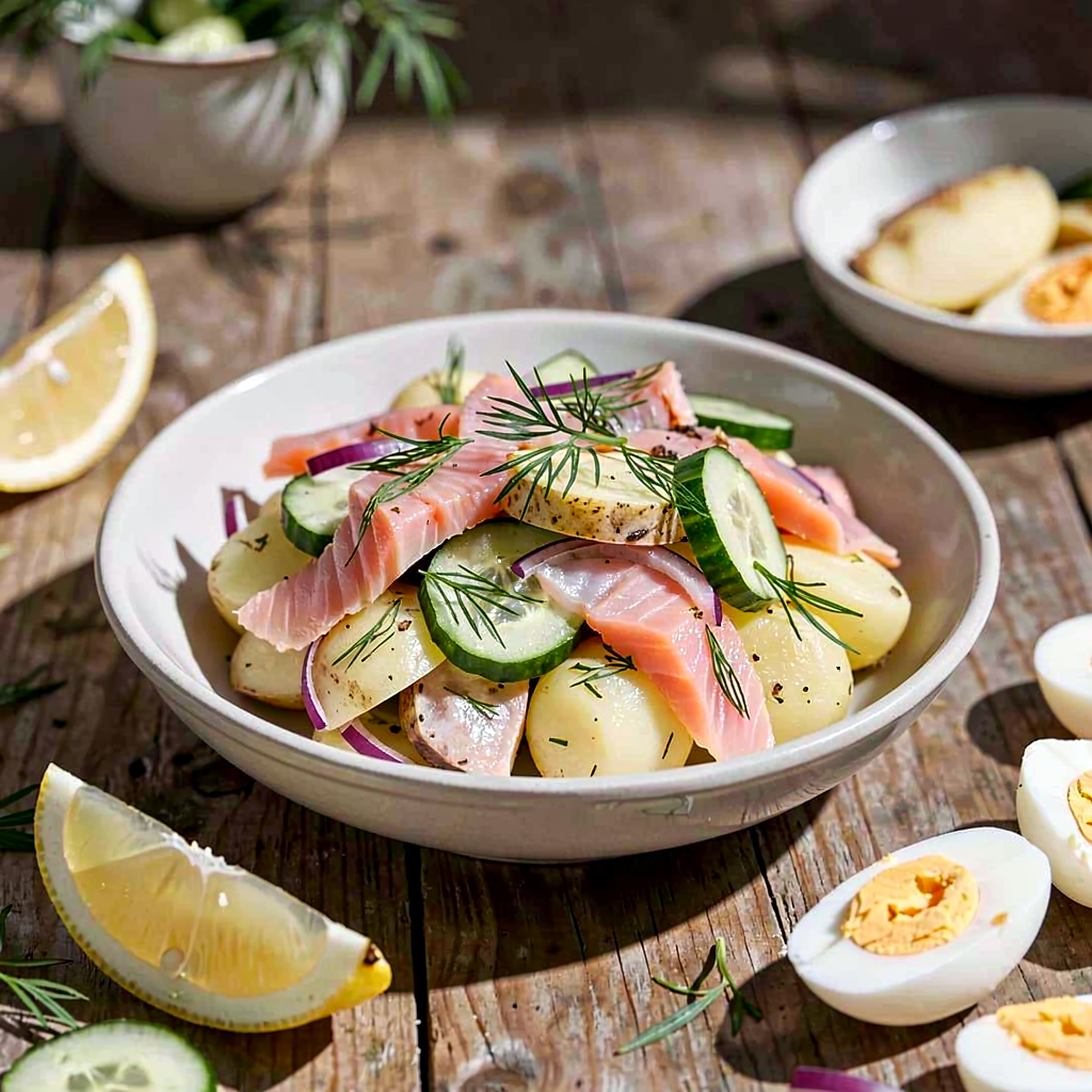Recipe for: Young Potato Salad with Smoked Trout, Dill, and Lightly Pickled Cucumber - photo 1