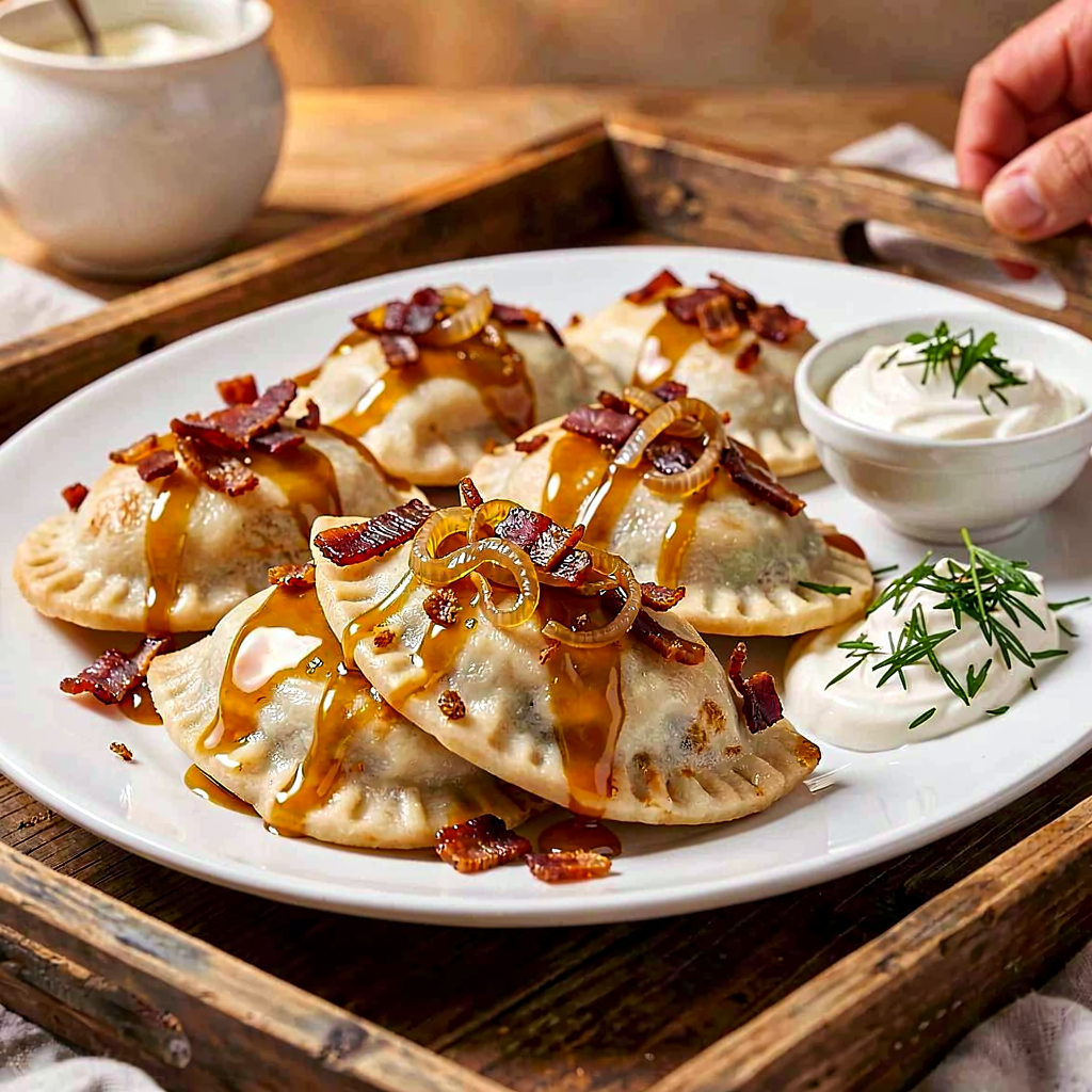 Przepis na: Pierogi ruskie z karmelizowaną cebulą i skwarkami z boczku - zdjęcie 1