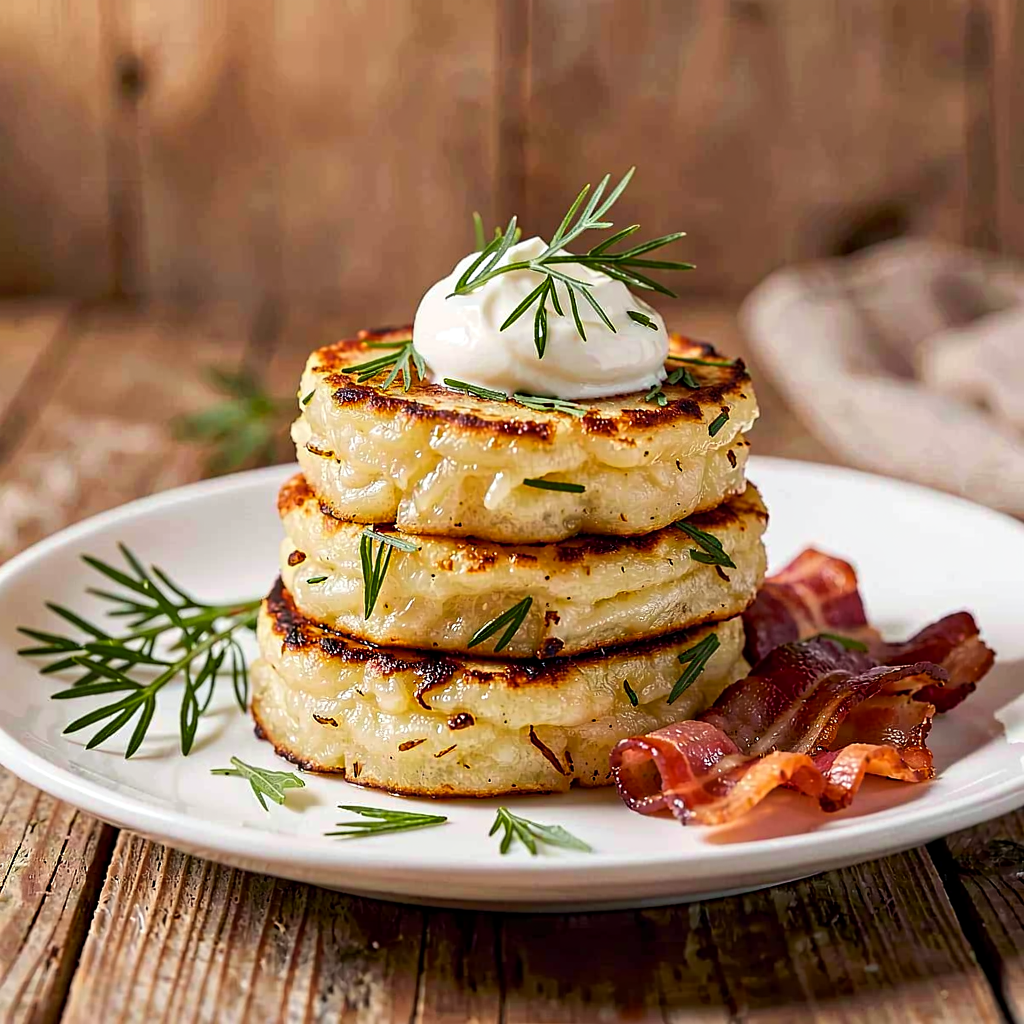Recipe for: Mini potato pancakes with sour cream and fresh dill - photo 1