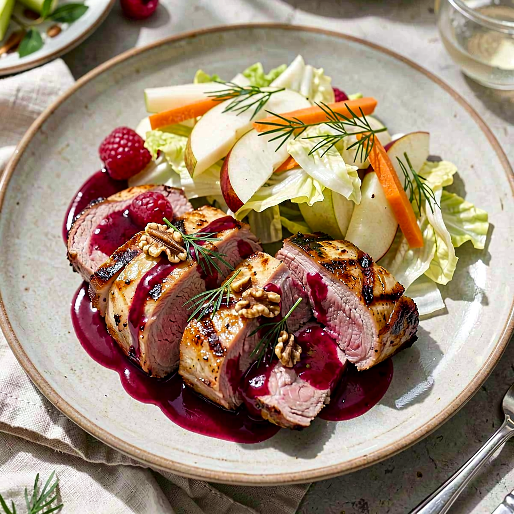 Przepis na: Grillowana pierś kaczki z malinowo-balsamicznym sosem i młodą kapustą - zdjęcie 1