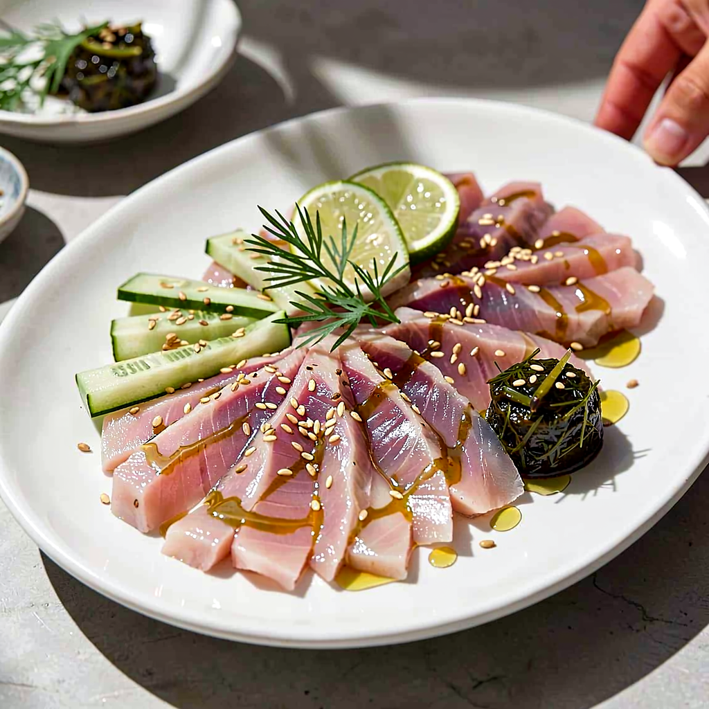 Recipe for: Cod tataki with pickled cucumber and dill pickle - photo 1