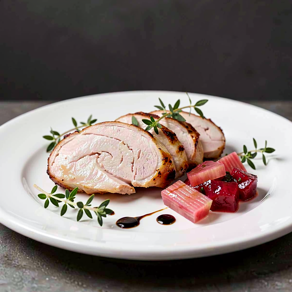 Recipe for: Sous-vide Chicken Breast with Rhubarb Chutney and Fresh Thyme - photo 1