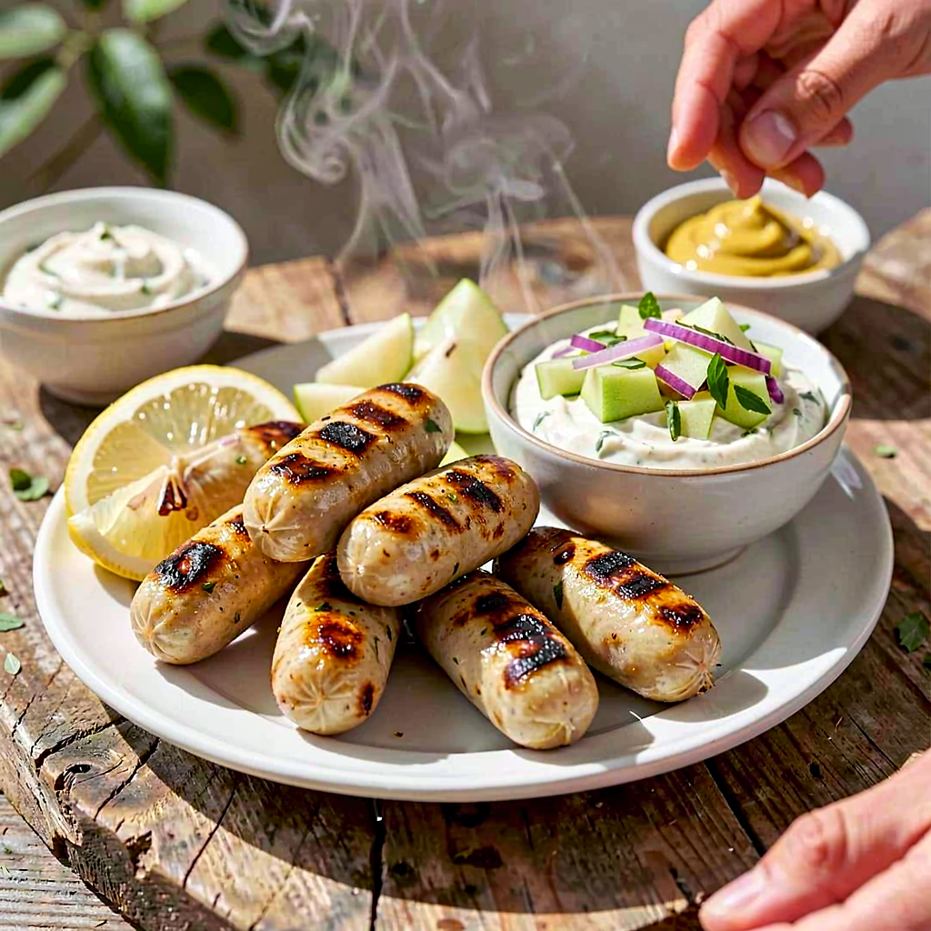 Recipe for: Grilled Polish Sausages with Green Apple Salsa and Horseradish Aioli - photo 1