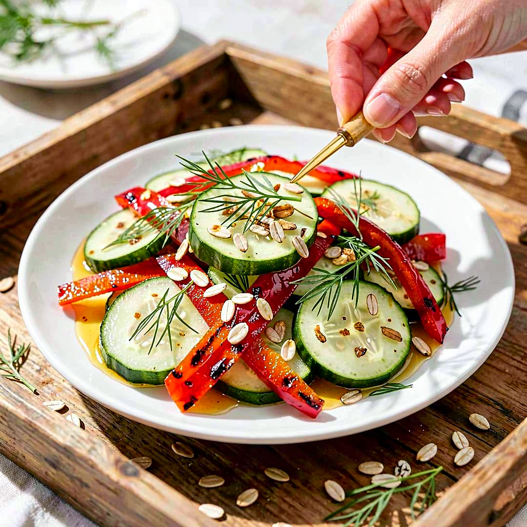 Recipe for: Young Cucumber Salad with Dill and Grilled Peppers with Honey - photo 1