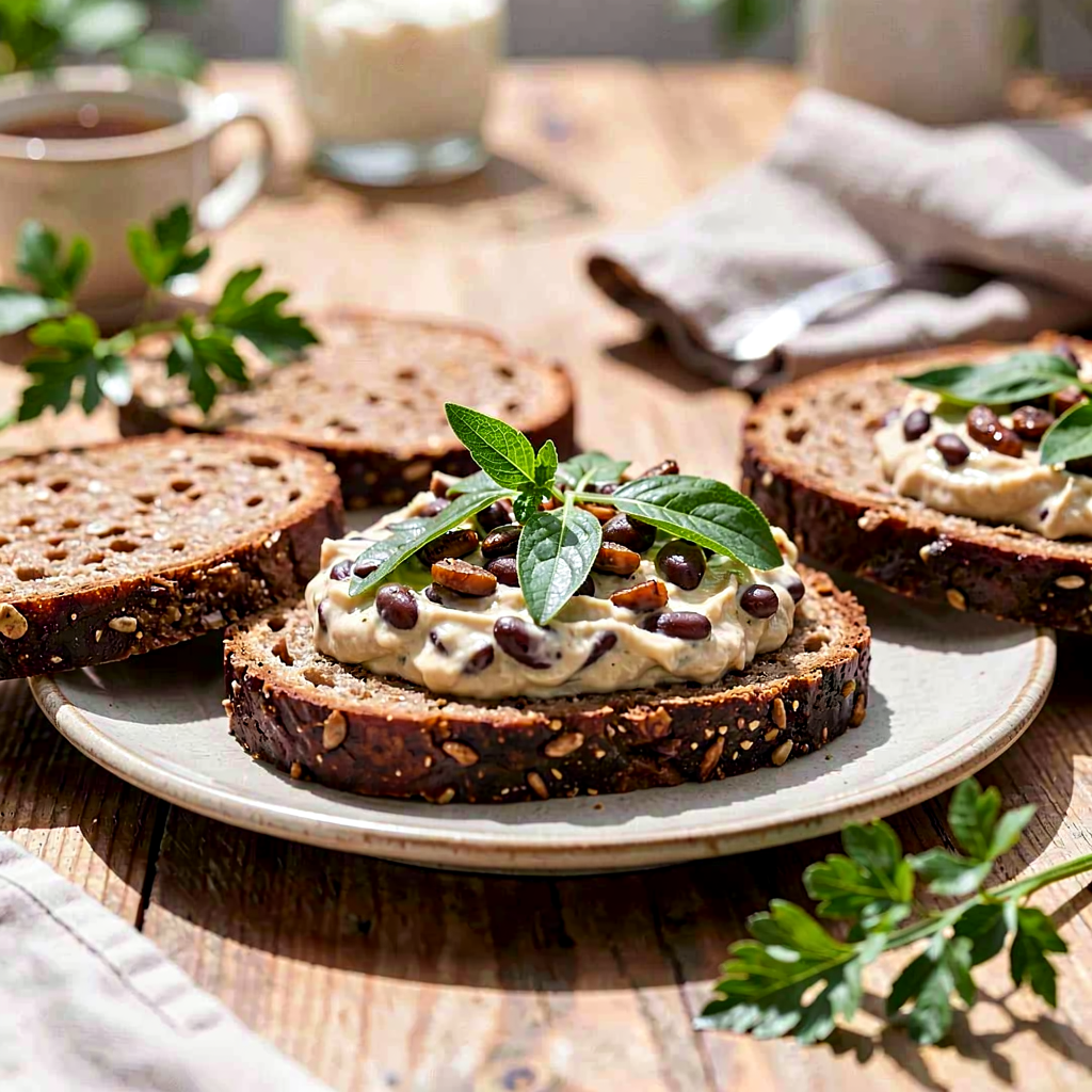Recipe for: Pasta made from roasted beans with thyme on a slice of whole grain bread - photo 1