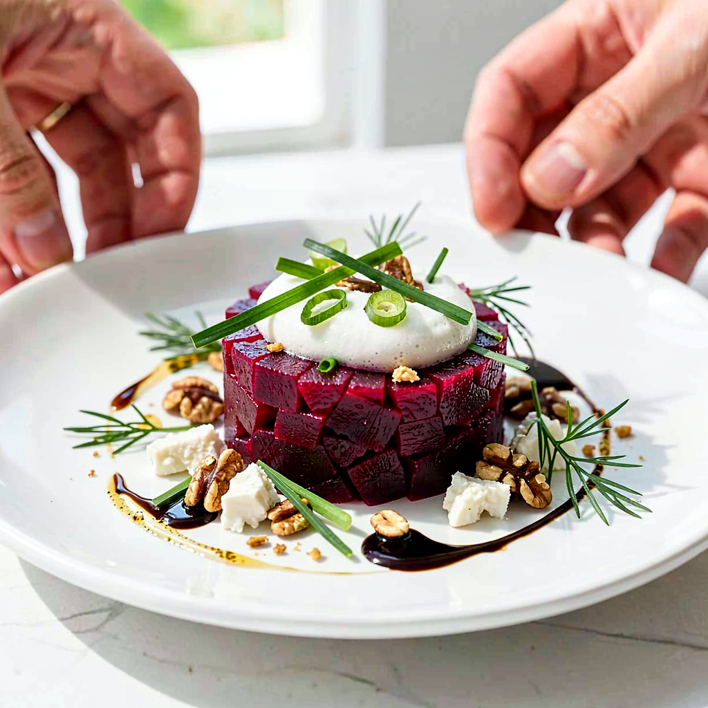 Recipe for: Beetroot tartare with horseradish foam and spring onion - photo 1