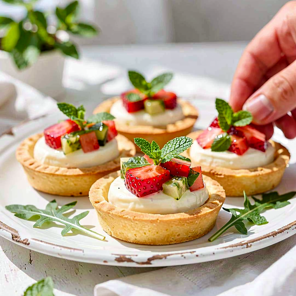 Przepis na: Mini tarta z młodym serem i miętowo-truskawkową salsą - zdjęcie 1