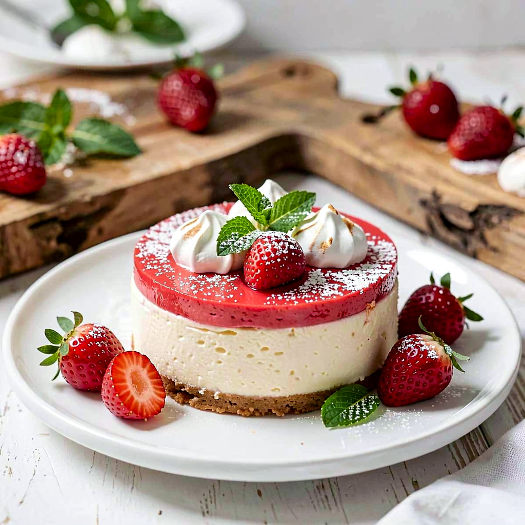 Recipe for: Cold Cheesecake with Strawberry Mousse and Crispy Meringue - photo 1