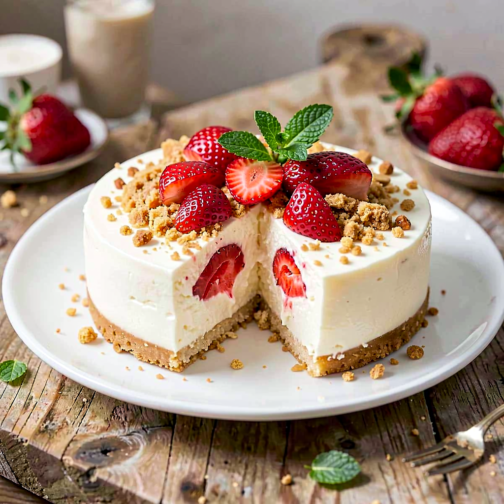 Recipe for: Masurian cheesecake with wild strawberries and crumble - photo 1