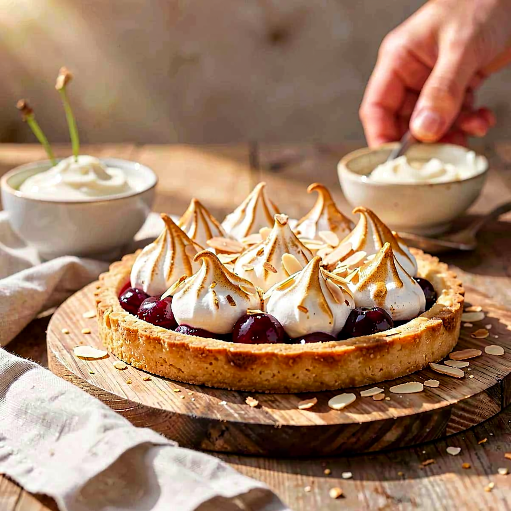 Recipe for: Crispy pastry with cherries and almond meringue - photo 1