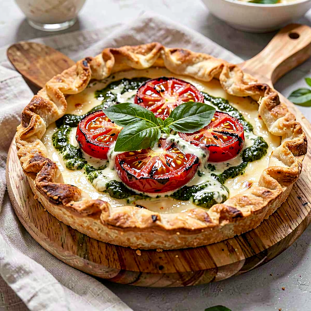 Recipe for: Rustic tart with grilled tomatoes and basil sauce - photo 1