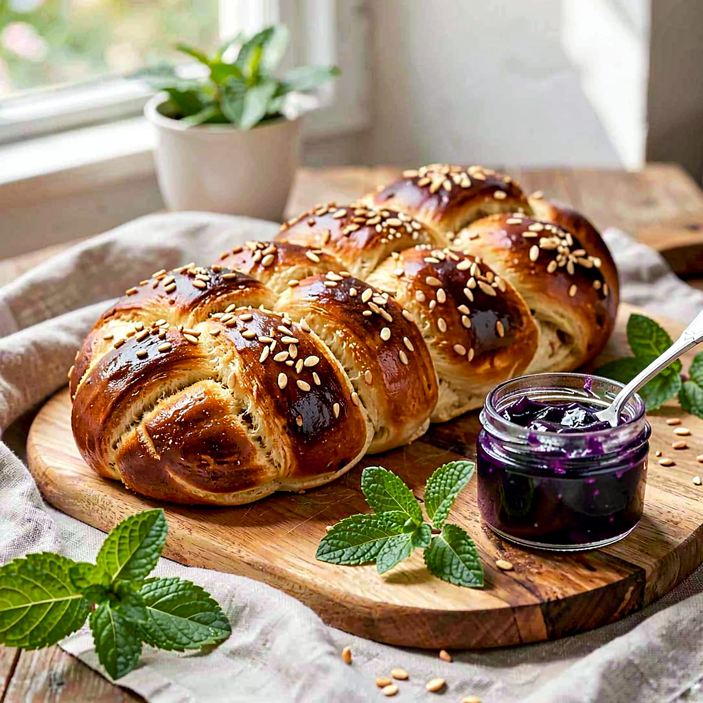 Recipe for: Challah with toasted sesame and chokeberry jam - photo 1