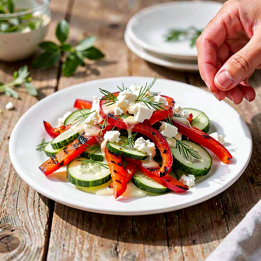 Recipe for: Grilled Pepper, Young Cucumber, and Dill Salad - photo 1